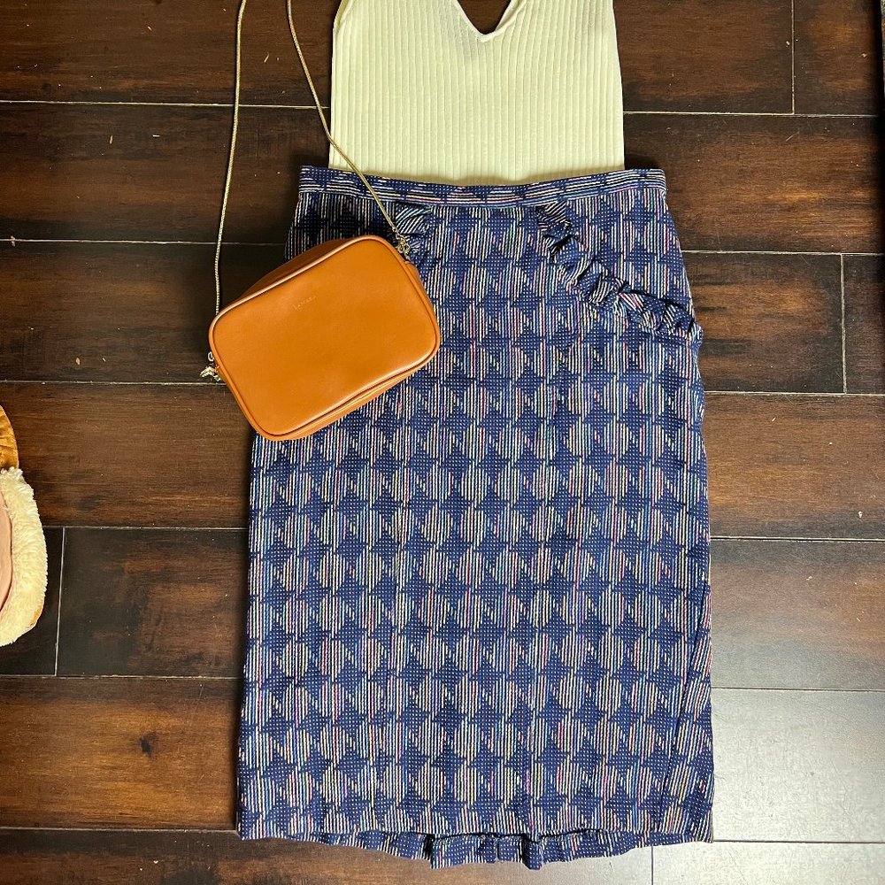 Eva Franco | Anthropologie | Tweed Pencil Skirt Ruffle Multi Size 8